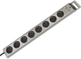 PROLONGATEUR MULTIPRISE SUPER-SOLID AVEC PARASURTENSEUR 13.500A 8 PRISES ARGENT 2,5M H05VV-F 3G1,5 *FR*