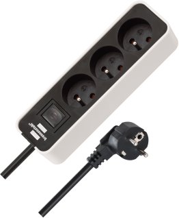 PROLONGATEUR MULTIPRISE ECOLOR 3 PRISES BLANC/NOIR 1,5M H05VV-F 3G1,5 *FR/BE*